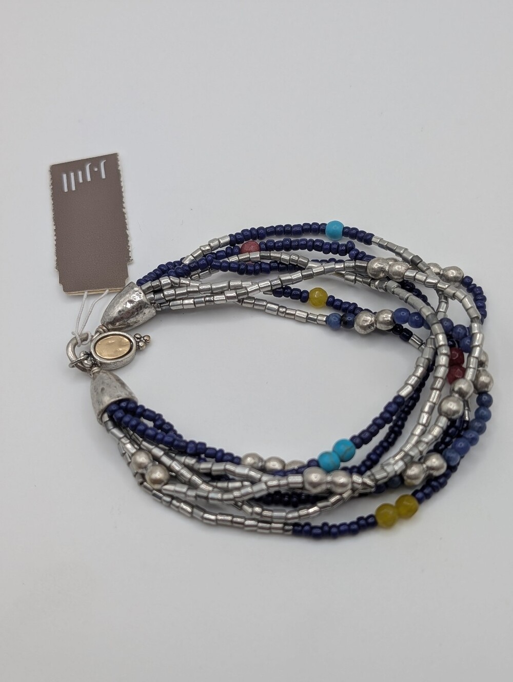 J. Jill Multi-Strand Navy and Silver Beaded Stretch Bracelet NWT $39 - Picture 4 of 7